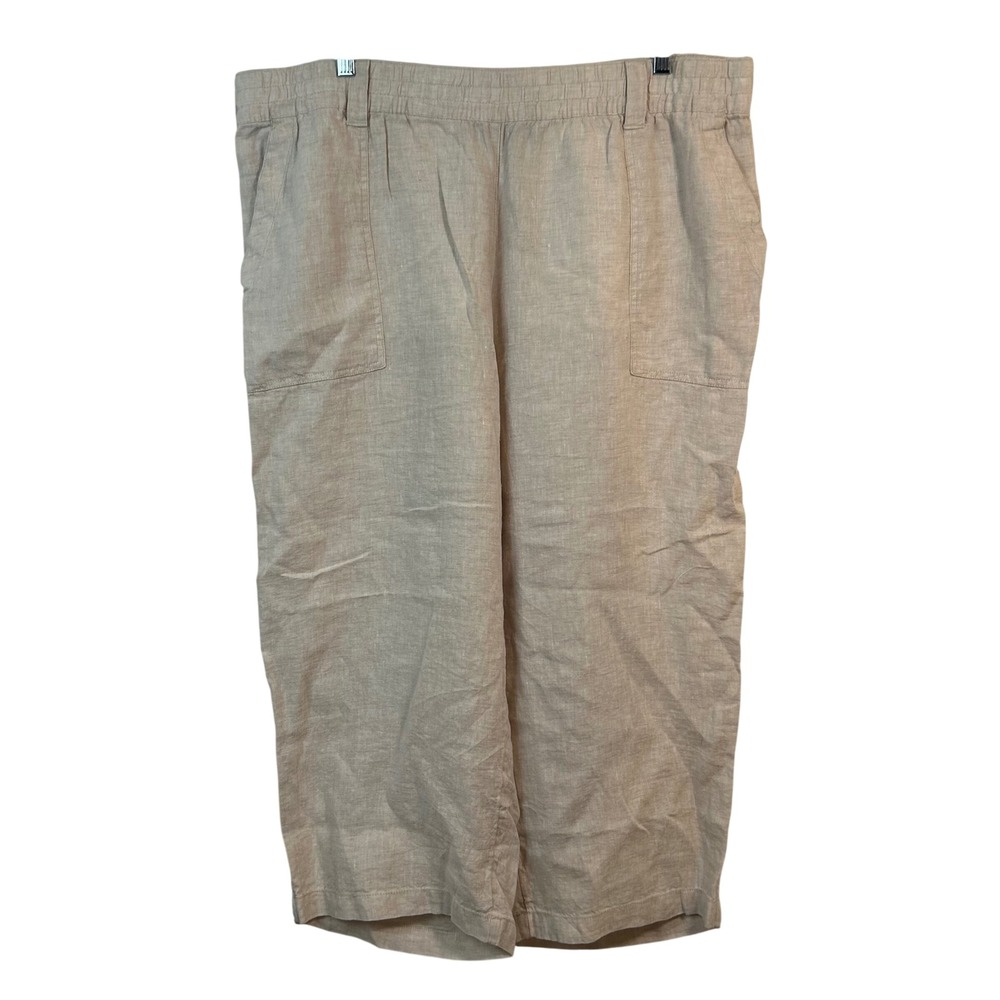 Lands' End Wide-Leg Linen-Blend Cropped Pants in Beige